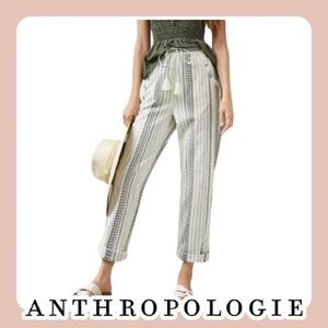 Anthropologie | White and Gray Tassel Embroidered Pants